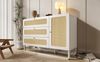 Kommode 120x85x40 cm im Landhausstil mit Rattan & Goldgriffen – 3 Schubladen & 1 Türschrank Bild 5