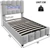 Polsterbett 90×200 cm mit hydraulischem Bettkasten, LED und verstellbarem Kopfteil, Grau Bild 4