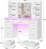 ro?e Schminktisch mit LED-Beleuchtung und Steckdosen, Schminktisch mit Spiegel, 4 offenen Ablagen und 5 Schmuckhaken fr das Schlafzimmer, Wei?7 Schubladen Schminktisch+RGB+Glasplatte 107 x 40 x 140cm Bild 2