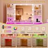 ro?e Schminktisch mit LED-Beleuchtung und Steckdosen, Schminktisch mit Spiegel, 4 offenen Ablagen und 5 Schmuckhaken fr das Schlafzimmer, Wei?7 Schubladen Schminktisch+RGB+Glasplatte 107 x 40 x 140cm Bild 4