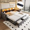 OKWISH Schlafsofa Polsterbett Funktionsbett, mit LED-Kopfteil, Steckdosen & Schubladen, Ausziehbares Kinderbett 90/180x190 cm, ohne Matratze Bild 2