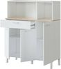 Dmora Kommode Angstrom, zusätzlicher Küchenschrank, Sideboard mit 3 Türen und 1 Schublade mit Regalen, offener Kleiderschrank, 108 x 40 x 126 cm, Weiß und Eiche Bild 4