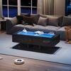 Merax 100*50*35cm Couchtisch, Hochglanz Sofatisch, Wohnzimmertisch mit Schubladen, Kaffeetisch mit LED-Licht, Glasplatte, Schwarz Bild 2