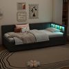 Daybett 90x200 cm mit Ablagefach – Schlafsofa aus Leinen und MDF mit USB-Anschluss, ohne Matratze Bild 4