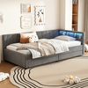 Daybett 90x200 cm mit Ablagefach – Schlafsofa aus Leinen und MDF mit USB-Anschluss, ohne Matratze Bild 2