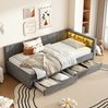 Daybett 90x200 cm mit Ablagefach – Schlafsofa aus Leinen und MDF mit USB-Anschluss, ohne Matratze Bild 3