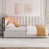 STILVORA Schlafsofa Polsterbett 90X200 mit matratze&Stauraum,Jugendbett mit LED&USB-Typ-C, mit LED-Licht & USB, 2 Schubladen, 90x200 cm, Multifunktionales gepolstertes Kinder-Schlafsofa, mit Matratze Bild 2