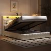 Merax Doppelbett Polsterbett 160 x 200cm gepolstertes Plattformbett mit LED-Licht und USB, Stauraum darunter, verstellbaren Kopfteilkissen, weiß Bild 3