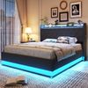 Polsterbett 140×200 cm mit mehrfarbiger LED, USB-Anschluss und hydraulischem Stauraum–Grau Bild 1
