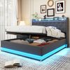 Polsterbett 140×200 cm mit mehrfarbiger LED, USB-Anschluss und hydraulischem Stauraum–Grau Bild 2