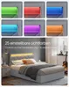 VASAGLE Doppelbettgestell, Bettgestell, 140 x 200 cm, LED, Metallbett, 4 Schubladen, Ladestation, verstellbares gepolstertes Kopfteil, hellgrau-mattschwarz RMB827G01 Bild 2