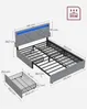 VASAGLE Doppelbettgestell, Bettgestell, 140 x 200 cm, LED, Metallbett, 4 Schubladen, Ladestation, verstellbares gepolstertes Kopfteil, hellgrau-mattschwarz RMB827G01 Bild 5
