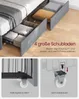 VASAGLE Doppelbettgestell, Bettgestell, 140 x 200 cm, LED, Metallbett, 4 Schubladen, Ladestation, verstellbares gepolstertes Kopfteil, hellgrau-mattschwarz RMB827G01 Bild 3