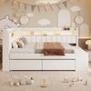 Gepolstertes Schlafsofa 90x200 cm mit USB-Anschluss und LED-Lichtleiste, inklusive Schuhschrank und zwei Schubladen, weiß. Bild 4
