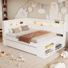 Gepolstertes Schlafsofa 90x200 cm mit USB-Anschluss und LED-Lichtleiste, inklusive Schuhschrank und zwei Schubladen, weiß. Bild 3