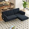 Ecksofa 191,5 x 130,5 x 80 cm mit Schlaffunktion – Samtsofa in Schwarz, verstellbare Rückenlehne Bild 3
