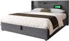 Polsterbett 140×200 cm aus Leinen-Stoff mit LED-Beleuchtung & USB-Typ-C-Anschluss, grau Bild 5