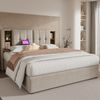 Merax Polsterbett mit kabellosem Laden, USB-C Anschluss, Stauraum & Lattenrost, Leinen, Beige, 160x200 cm Bild 3