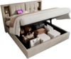 Merax Polsterbett mit kabellosem Laden, USB-C Anschluss, Stauraum & Lattenrost, Leinen, Beige, 160x200 cm Bild 2