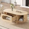 Couchtisch 100 x 50 x 36 cm in Holzoptik mit Schublade, Rolltüren und Glasfront Bild 3