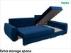 MEBLINI Schlafcouch mit Bettkasten - FURLA - 250x151x90cm Rechts - Blau Samt - Kleines Ecksofa mit Schlaffunktion - Sofa mit Relaxfunktion und Kissen - Kleine Couch L-Form - Eckcouch Bild 5