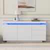 Sideboard Weiß Hochglanz Kommode mit Schubladen und Schränken, LED-Beleuchtung steuerbar per App & Fernbedienun Bild 4