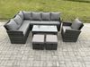 Famous 9 - Sitzer Outdoor Rattan Gartenmöbel Set, Ecksofa, Länger Couchtisch Sets mit Terrassen 2 kleine Fußhocker, Sesseln, Dunkelgrau gemischt Bild 2