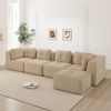 4-Sitzer Sofa 386x177x69 cm aus Cordstoff rahmenlos modular mit Ottomane, beige Bild 1