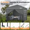Sekey Premium Pop Up Pavillon 3x3 Wasserdicht Stabil, 3 x 3 m Pavillon mit Seitenwänden, Faltpavillon Partyzelt Faltbar für Camping Party, Höhe Verstellbar 250-270cm, (Grau, Mit Seitenwänden) Bild 4