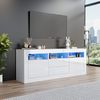 TV-Schrank, Hochglanz, mit App-LED-Licht, Push-open-Schubladen & Kabelmanagement, 160x35x60 cm, Weiß Bild 2