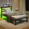 Metallbettgestell 90x200 cm mit LED & USB, schwarz-braun, 100 kg, Stauraum (Ohne Matratze) Bild 4