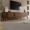 TV-Schrank 170x39,5x38 cm, in Nussbaum, mit Schublade, Schiebetüren und abgerundeten Ecken Bild 3