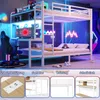 Etagenbett mit RGB LED-Lichterkette, Steckdose, USB, Schreibtisch, Leiter, Regal, Rausfallschutz und Lattenrost, 140x200cm, Metallbett, Kinderbett Bild 5