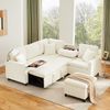 Merax Chenille-Ecksofa, 205cm L-förmiges Sofa mit Schlaffunktion, Ausziehsofa mit Hocker, Leselampe, USB&Type-C, Ausgestattet mit verstecktem Tisch, Ausklappbarer Couchtisch mit zwei Getränkehaltern, Beige Bild 2