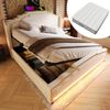 Polsterbett 140×200 cm mit hydraulischem Bettkasten, LED & USB, Beige, inklusive Matratze Bild 1