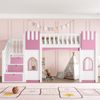 90 x 200 cm Hochbett mit Stauraumtreppe und Fenster, Wei?+Rosa Bild 2
