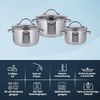 KHG Topf-Set mit Glasdeckeln, für alle Herdarten inklusive Induktion, Edelstahl (Topf-Set, 6-tlg), Sieb & Dampfloch im Deckel, Ausgusslippe im Topfrand, Innenskala Bild 2