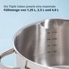 KHG Topf-Set mit Glasdeckeln, für alle Herdarten inklusive Induktion, Edelstahl (Topf-Set, 6-tlg), Sieb & Dampfloch im Deckel, Ausgusslippe im Topfrand, Innenskala Bild 4