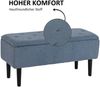 Sitzbank mit Stauraum 95 x 38 x 45 cm – gepolsterte Truhenbank in Blau mit Holzbeinen Bild 3