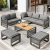 Merax Gartenlounge-Set handgewebtem Seilgeflecht Gartenmöbel mit verstellbaren Füßen, (6-tlg, wetterfeste Terrassenmöbel mit dicken Polstern und Eisenrahmen), 7-Sitzer Sitzgruppe mit Couchtisch, 2-Sitzer Sofa, Ecksofa & Hockern Bild 3