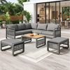 Merax Gartenlounge-Set handgewebtem Seilgeflecht Gartenmöbel mit verstellbaren Füßen, (6-tlg, wetterfeste Terrassenmöbel mit dicken Polstern und Eisenrahmen), 7-Sitzer Sitzgruppe mit Couchtisch, 2-Sitzer Sofa, Ecksofa & Hockern Bild 4
