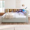 Multifunktionales Schlafsofa 140x200 cm mit Ausziehbett, LED-Leuchten, USB & Typ-C Ladeanschluss, Stauraum,Hellgrau Bild 5