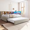 Multifunktionales Schlafsofa 140x200 cm mit Ausziehbett, LED-Leuchten, USB & Typ-C Ladeanschluss, Stauraum,Hellgrau Bild 2
