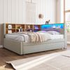 Multifunktionales Schlafsofa 140x200 cm mit Ausziehbett, LED-Leuchten, USB & Typ-C Ladeanschluss, Stauraum,Hellgrau Bild 4