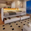 Polsterbett 140x190 cm ohne Matratze, mit LED, USB-C, 2 Schubladen und Stauraum-Kopfteil, Leinen in Hellbeige Bild 3