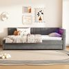 Daybett 90x200 cm mit Ausziehbett USB C Ladestation und LED Beleuchtung Leinen Grau Bild 3