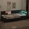 Daybett 90x200 cm mit Ausziehbett USB C Ladestation und LED Beleuchtung Leinen Grau Bild 4