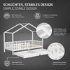 ML-DESIGN Spielbett Hausbett Kinderbett inkl. 2 Schubladen, Lattenrost und Rausfallschutz, Abenteuerbett 90x200cm mit Matratze Himmelbett Kiefer Jugendbett Weiß Bild 4
