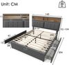 Merax Polsterbett 140x200cm, Doppelbett mit USB/Typ-C Ladefunktion + 4 Schubladen Leinen, grau Bild 5