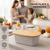 Brotkasten oval mit Bambus-Deckel, Brotbox mit Schneidebrett, Brottopf, hellgrau Bild 2